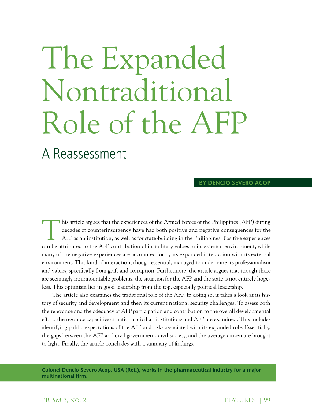 The Expanded Nontraditional Role of the AFP a Reassessment