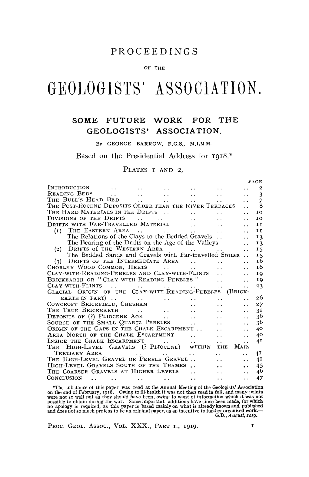 Some Future Work for the Geologists' Association