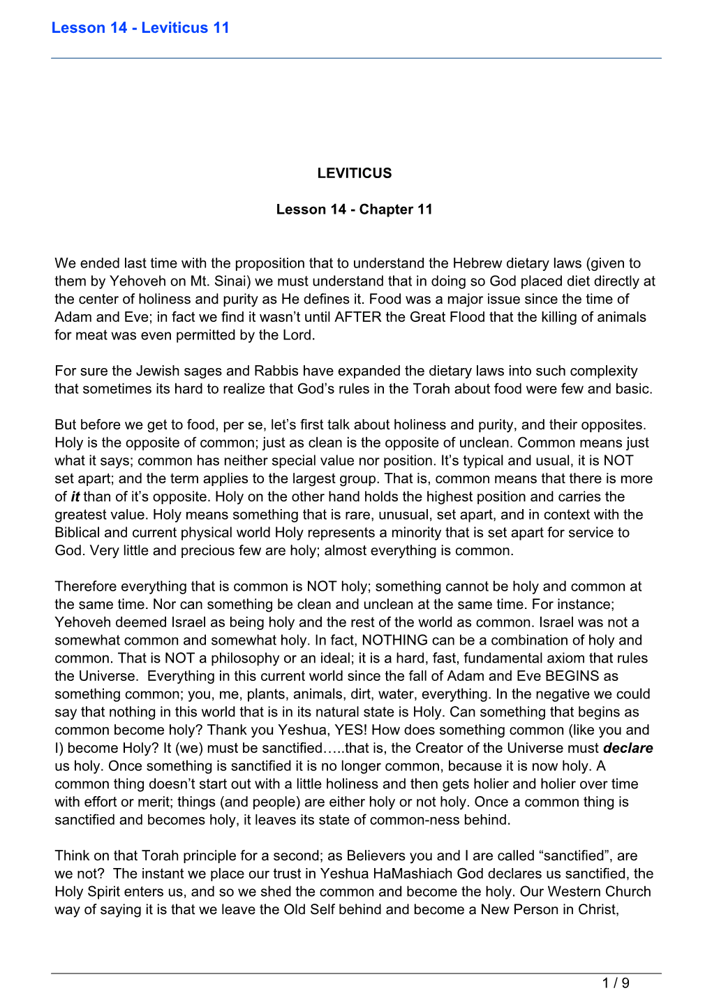 Lesson 14 - Leviticus 11