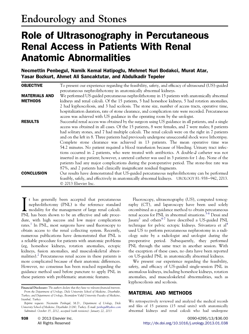 Role of Ultrasonography in Percutaneous Renal Access In