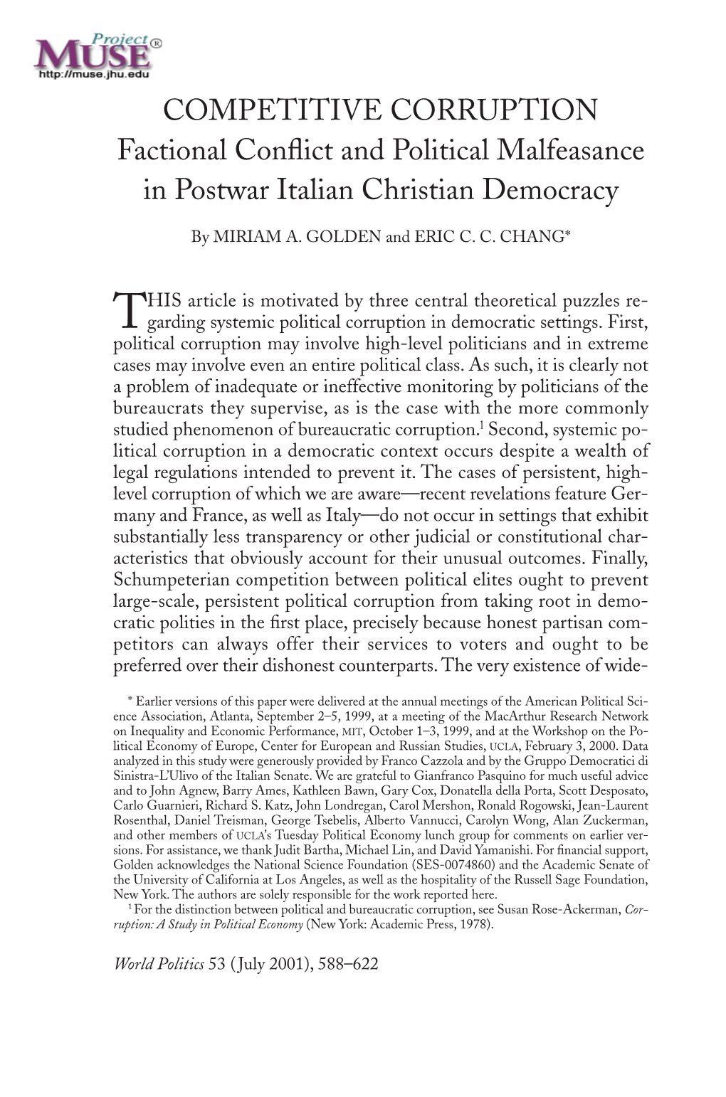 COMPETITIVE CORRUPTION Factional Conflict and Political Malfeasance in Postwar Italian Christian Democracy