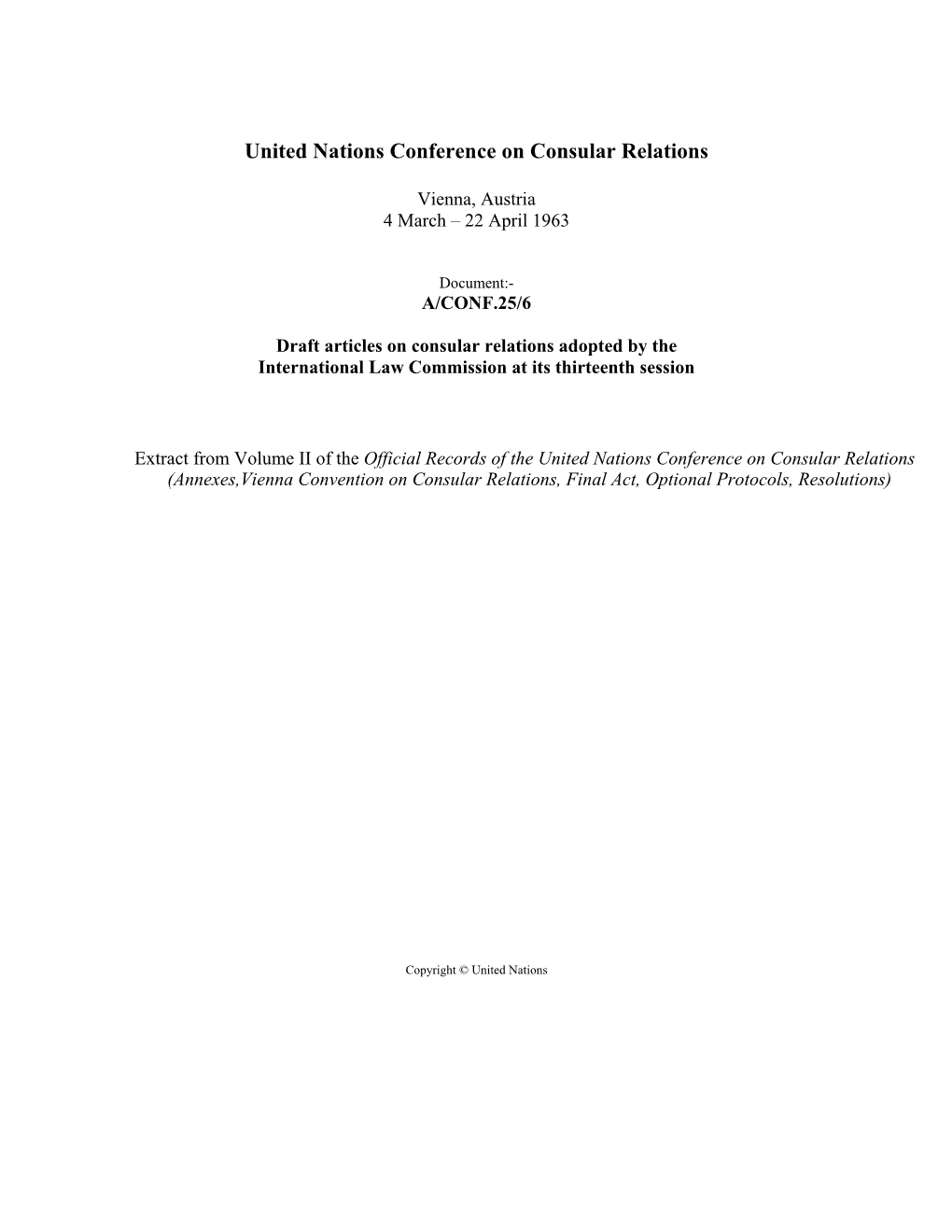 United Nations Conference on Consular Relations, Volume II, 1963