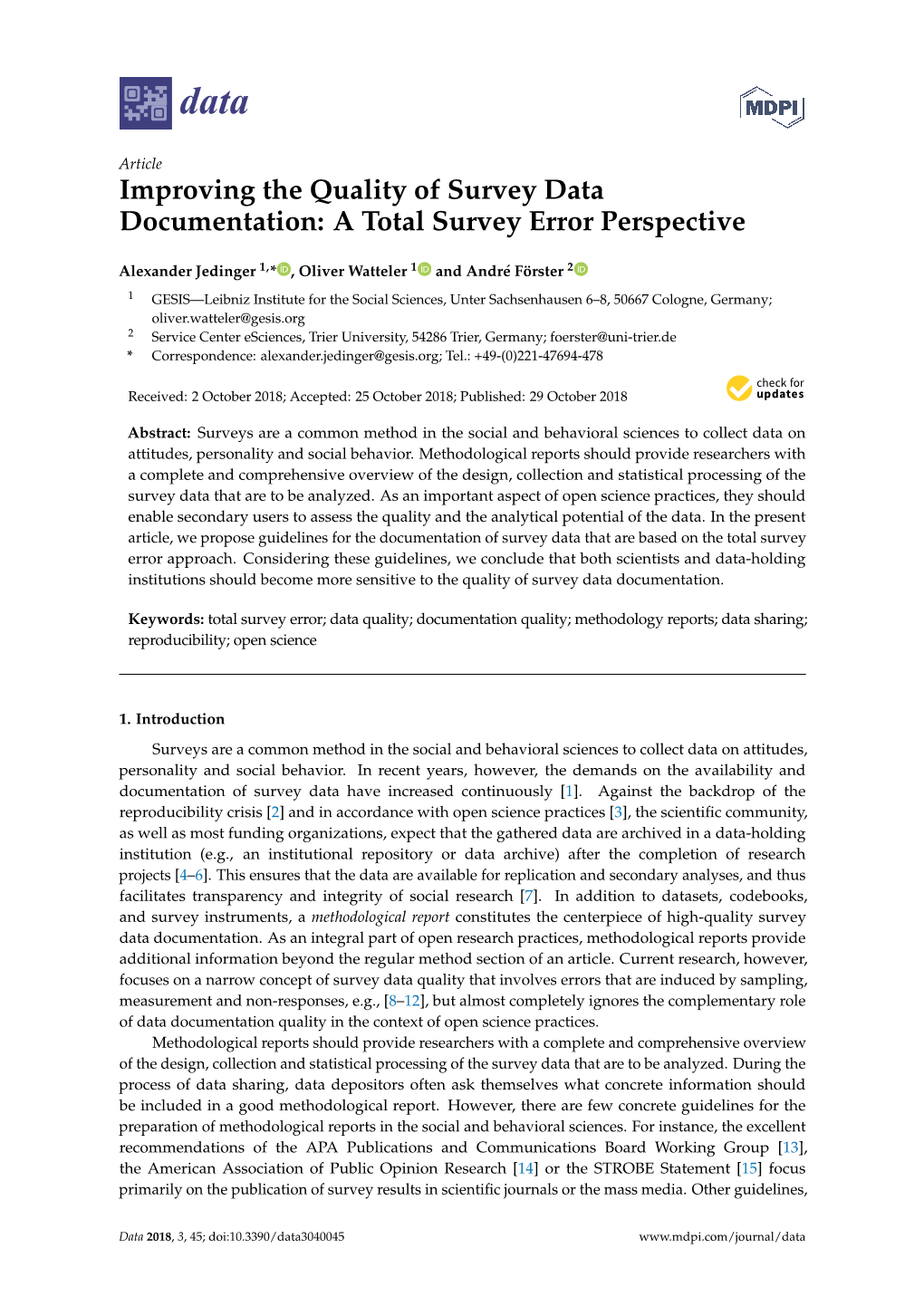 Improving the Quality of Survey Data Documentation: a Total Survey Error Perspective