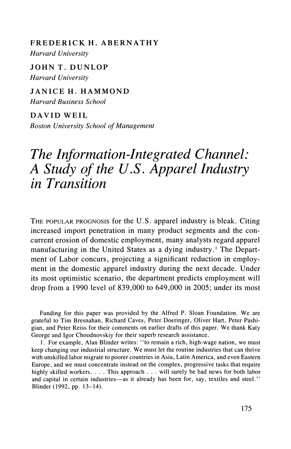 The Information-Integrated Channel: a Study of the U.S. Apparel Industry