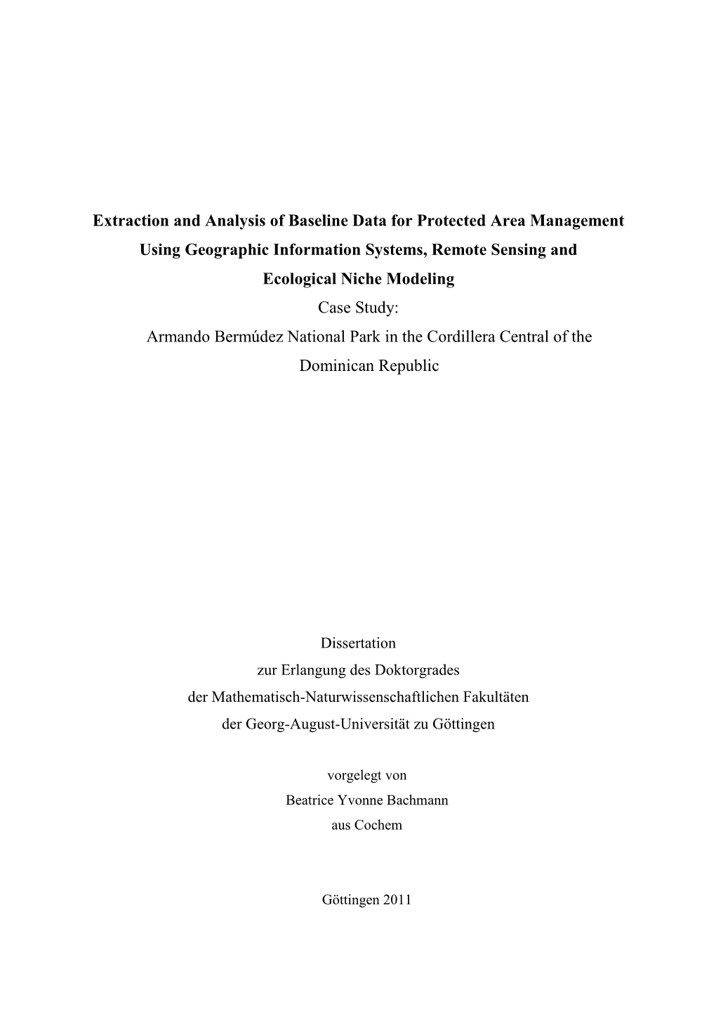 Extraction and Analysis of Baseline Data for Protected Area