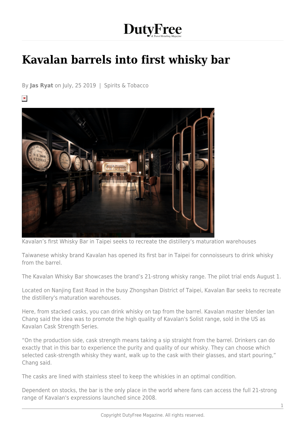 Kavalan Barrels Into First Whisky Bar