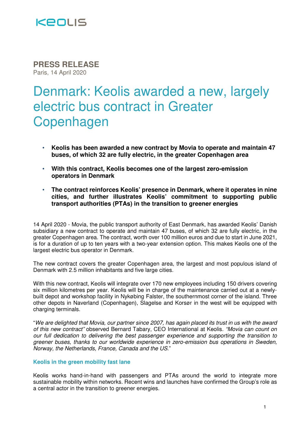 Denmark: Keolis Awarded a New, Largely Electric Bus Contract in Greater Copenhagen