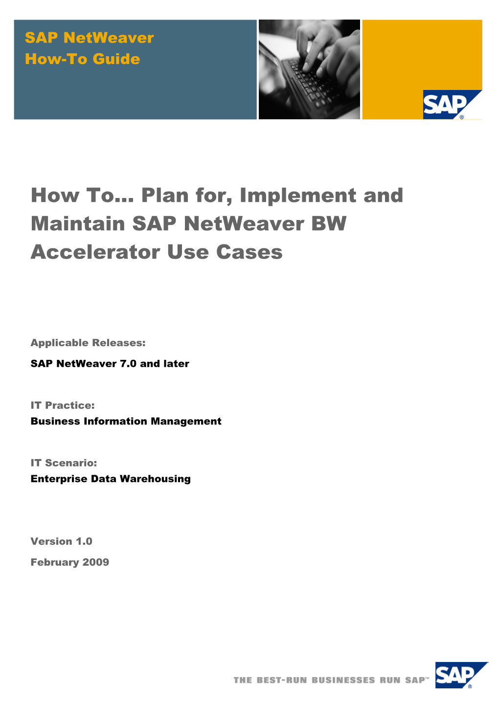 How To... Plan For, Implement and Maintain SAP Netweaver BW Accelerator Use Cases