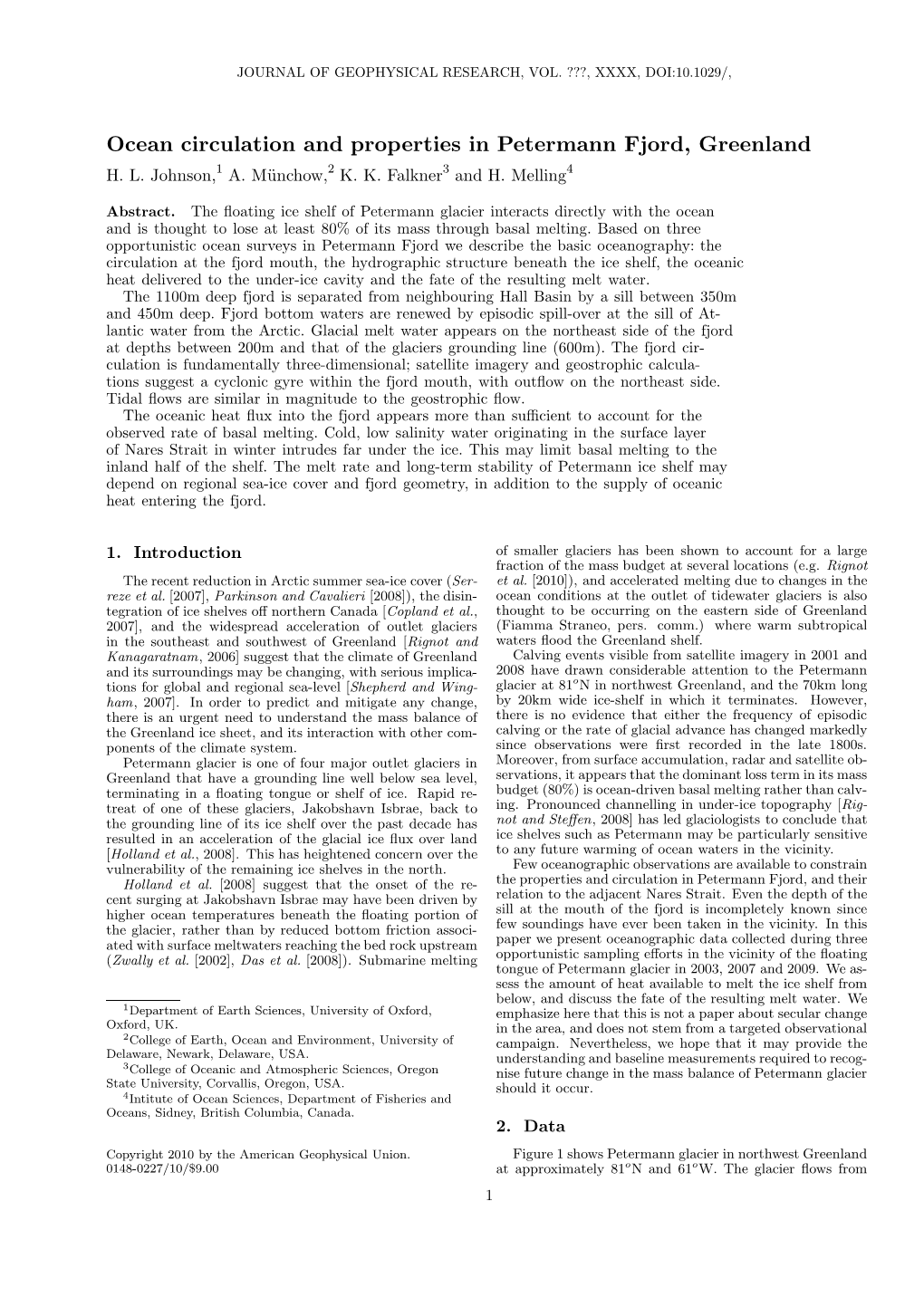 Ocean Circulation and Properties in Petermann Fjord, Greenland H