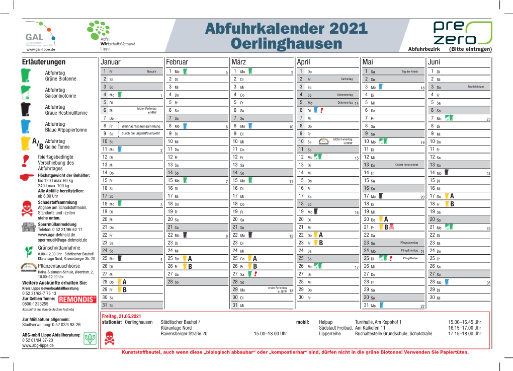 Abfuhrkalender 2021 Oerlinghausen