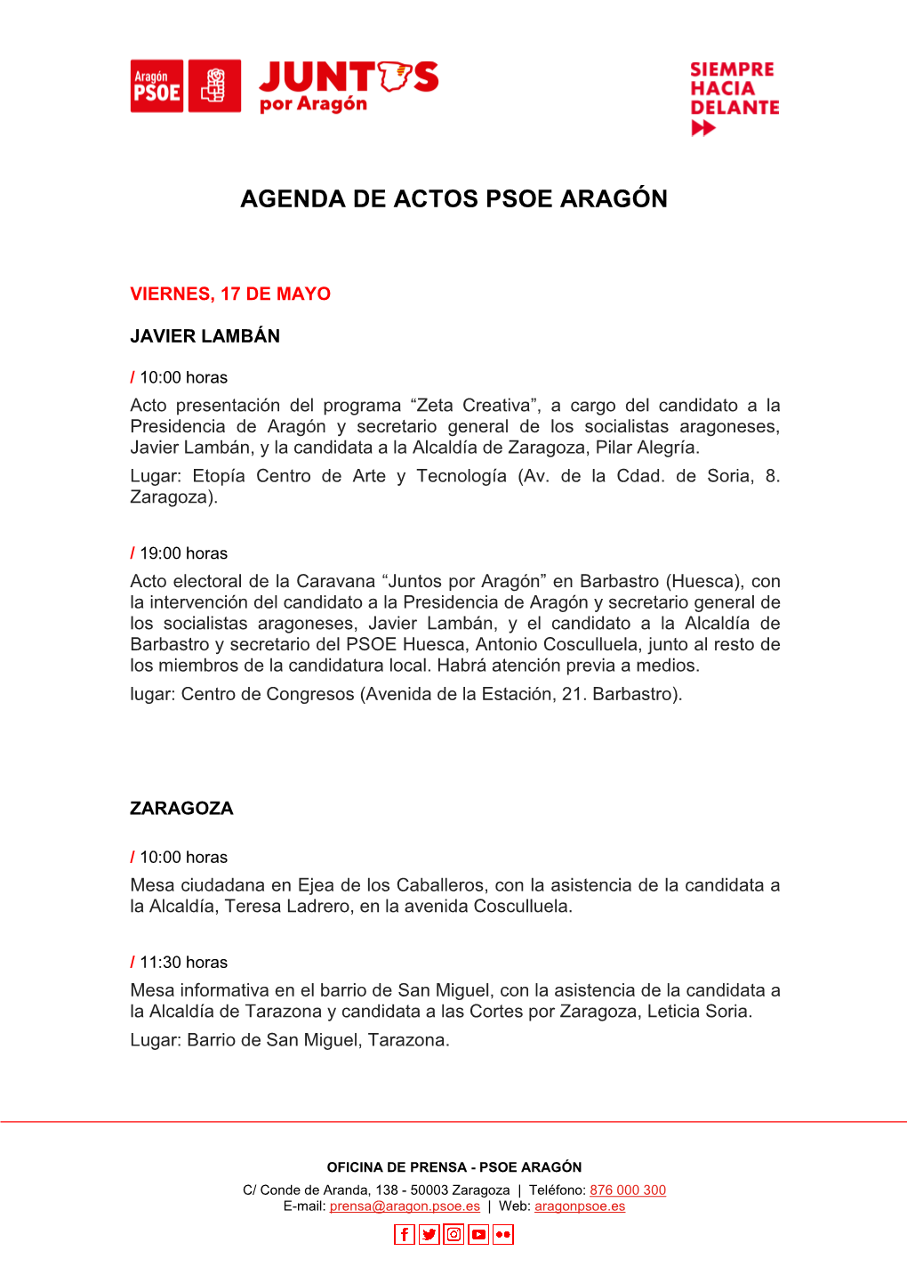 Agenda De Actos Psoe Aragón