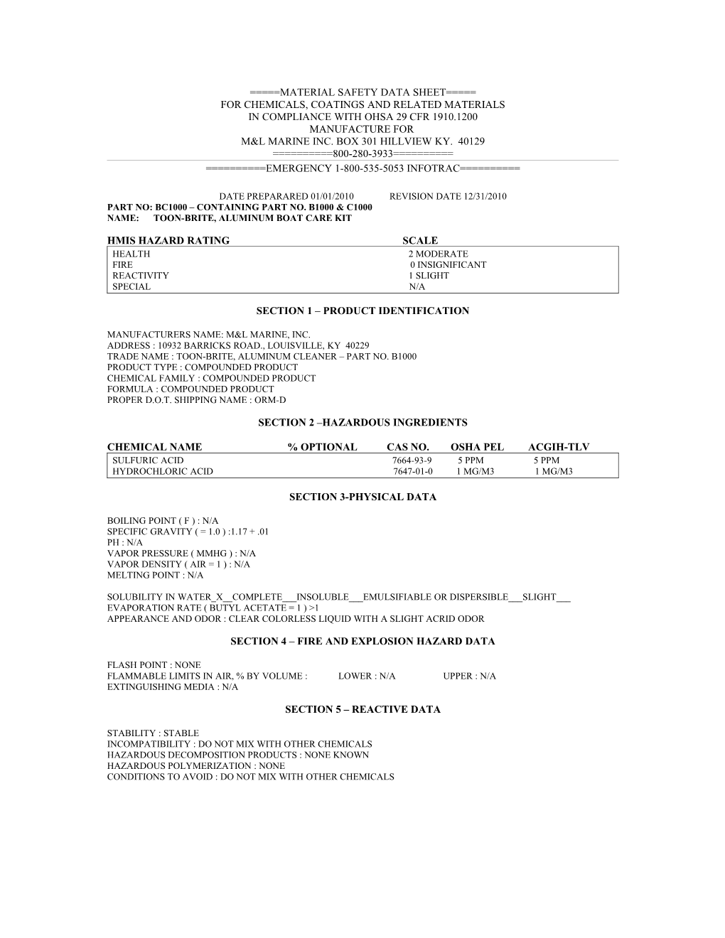 Material Safety Data Sheet s63