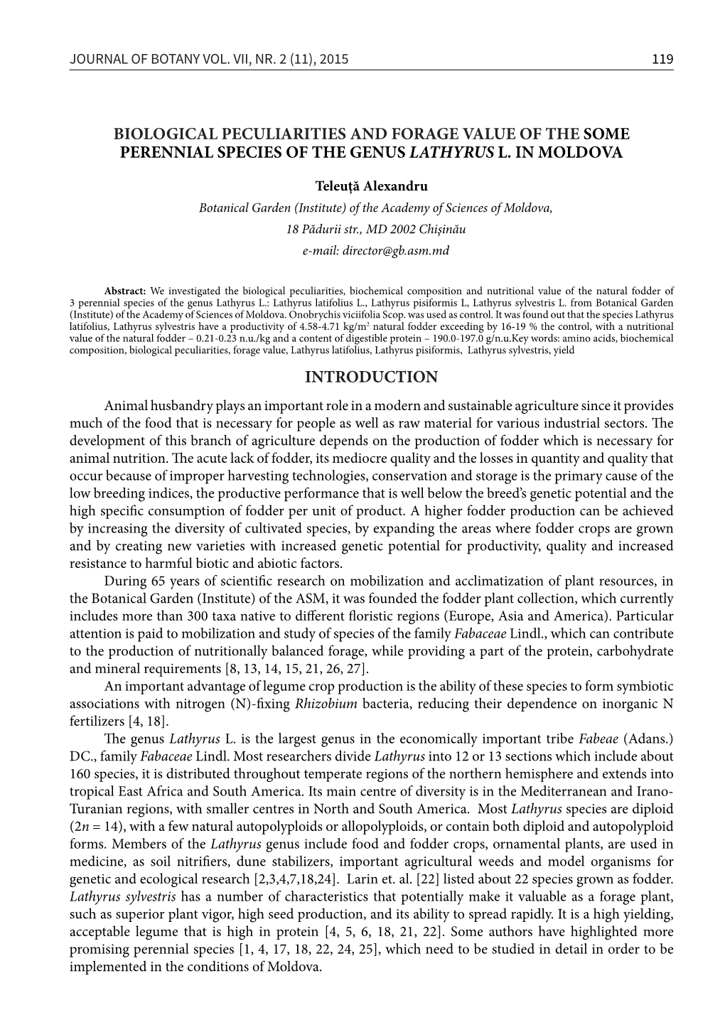 Biological Peculiarities and Forage Value of the Some Perennial Species of the Genus Lathyrus L