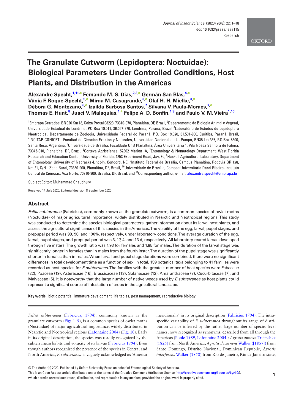 Lepidoptera: Noctuidae): Biological Parameters Under Controlled Conditions, Host Plants, and Distribution in the Americas