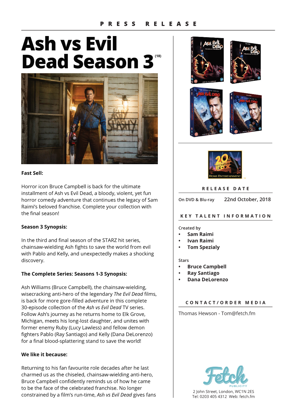 Ash Vs Evil Dead S3 Press Release.Indd