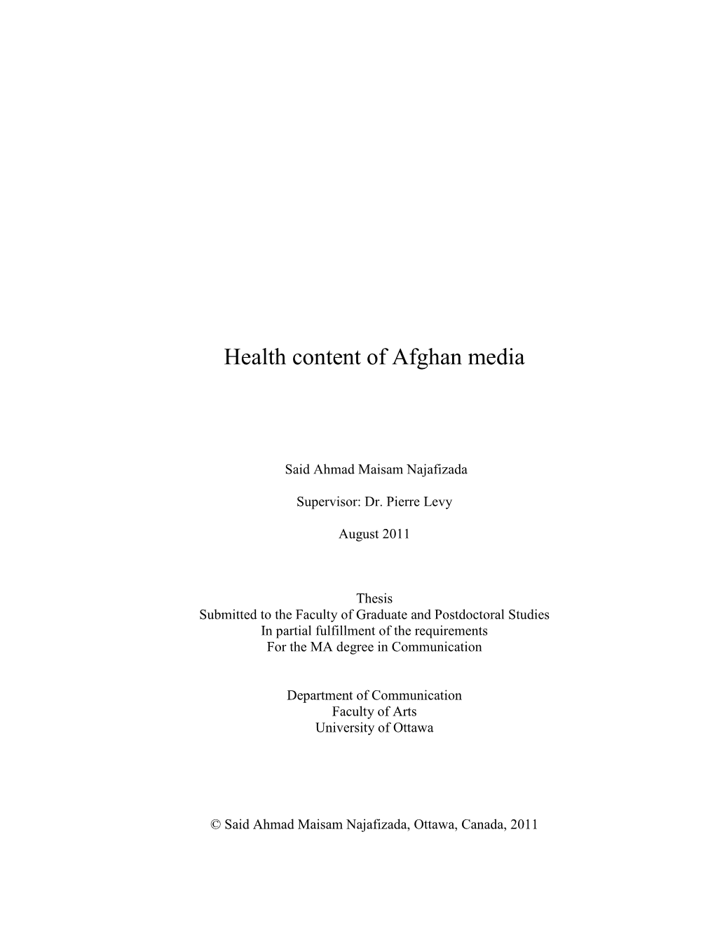 Health Content of Afghan Media