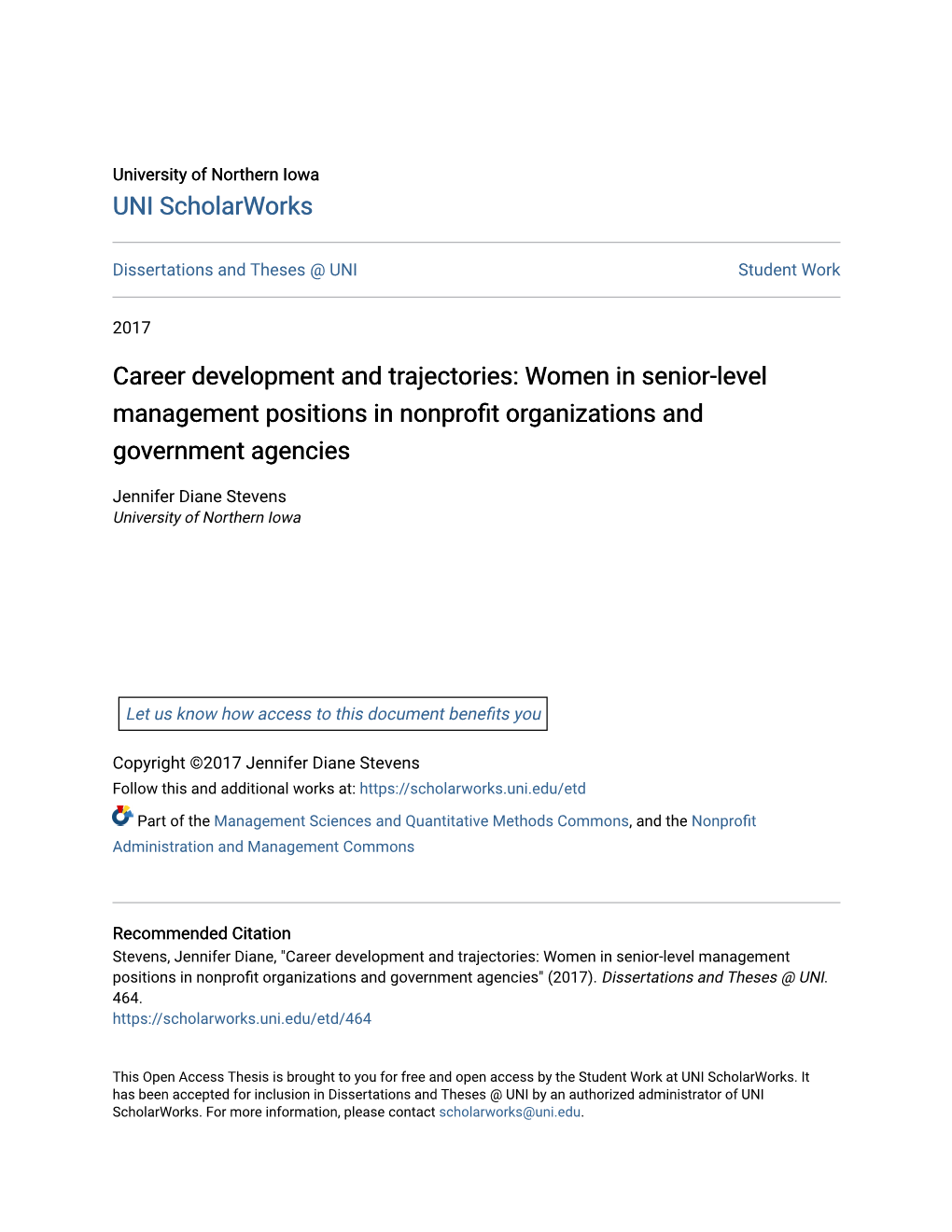 Career Development and Trajectories: Women in Senior-Level Management Positions in Nonprofit Organizations and Government Agencies