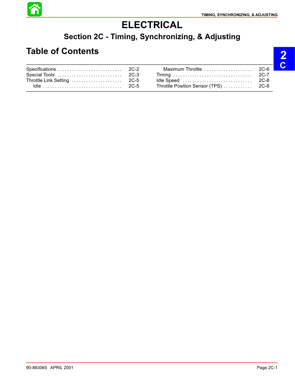 Section 2C - Timing, Synchronizing, & Adjusting Table of Contents 2