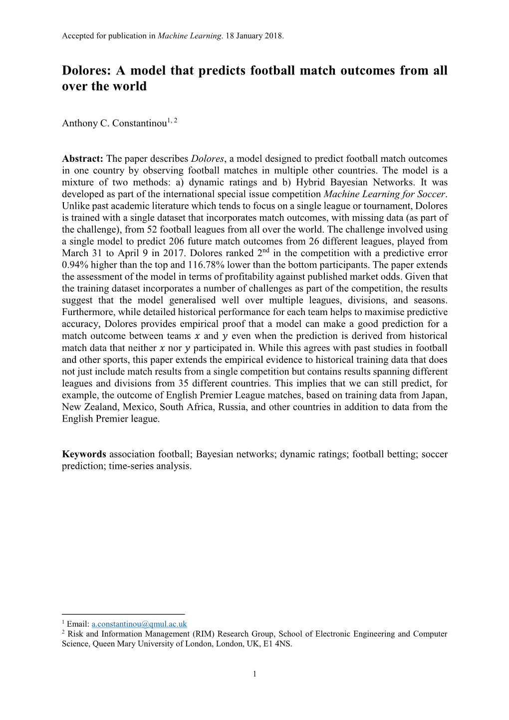 A Model That Predicts Football Match Outcomes from All Over the World