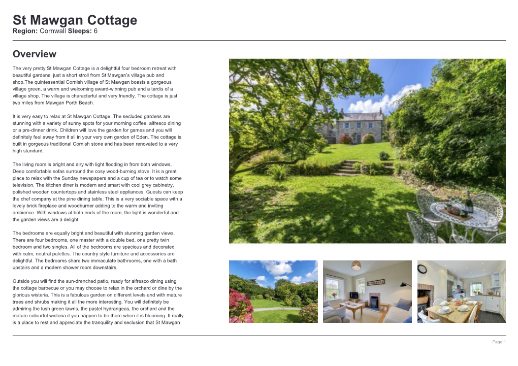 St Mawgan Cottage Region: Cornwall Sleeps: 6