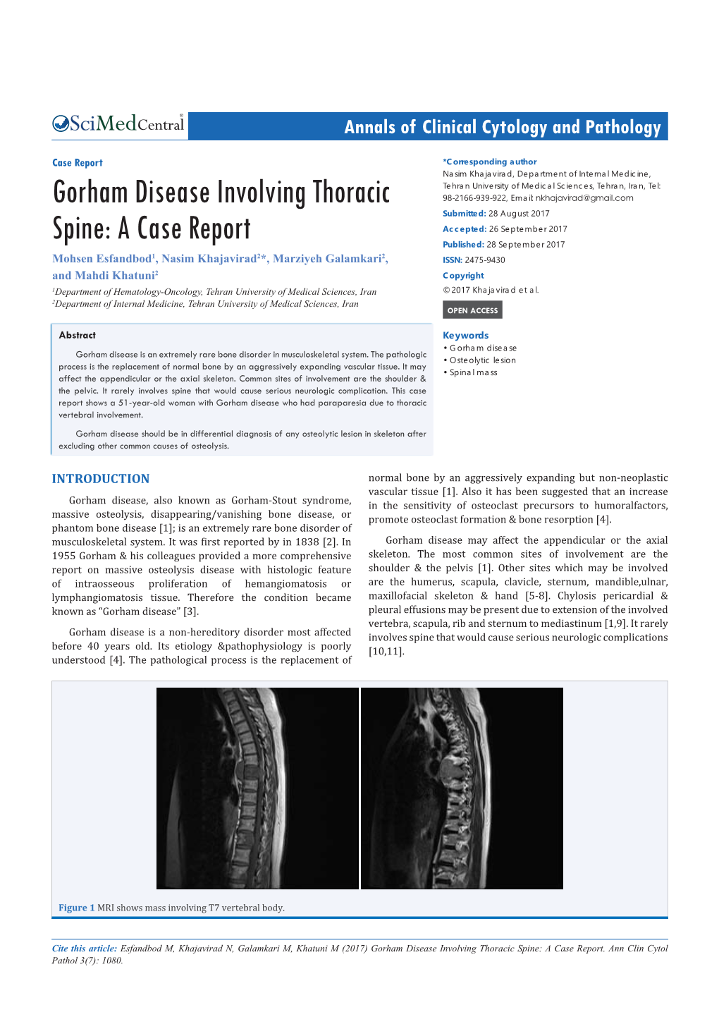 Gorham Disease Involving Thoracic Spine: a Case Report