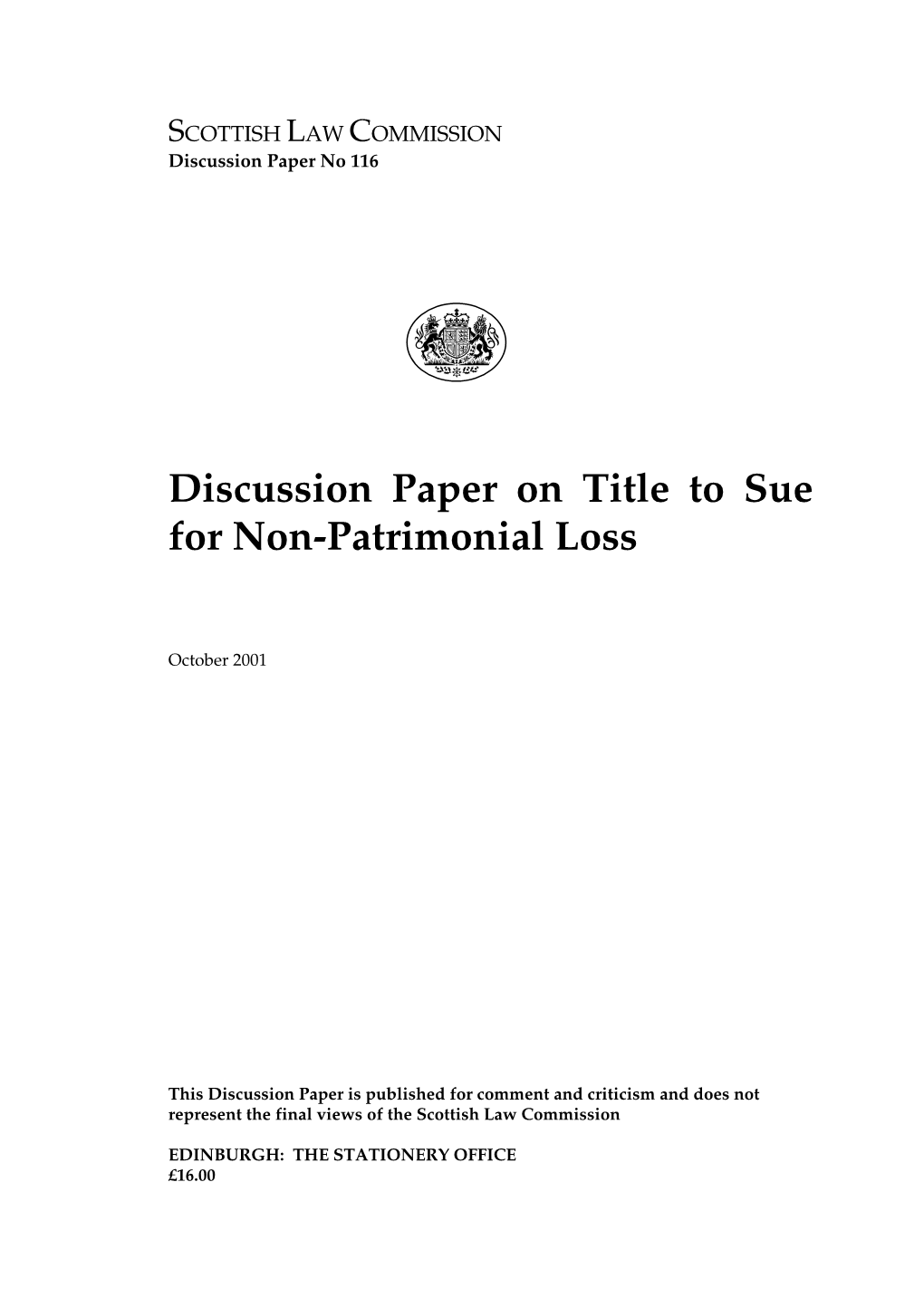 Title to Sue for Non-Patrimonial Loss Discussion Paper