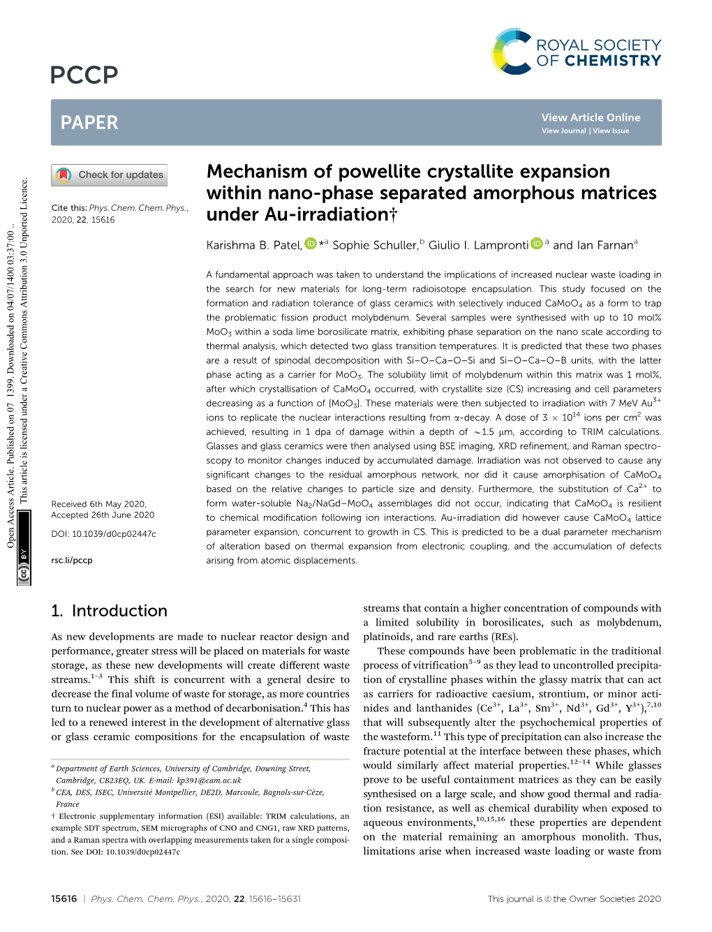 Mechanism of Powellite Crystallite Expansion Within Nano-Phase Separated Amorphous Matrices Cite This: Phys