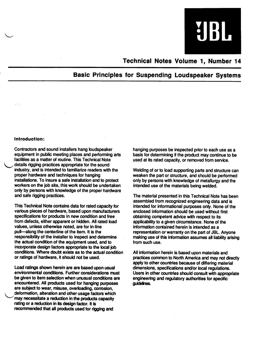 Basic Principles for Suspending Loudspeaker Systems