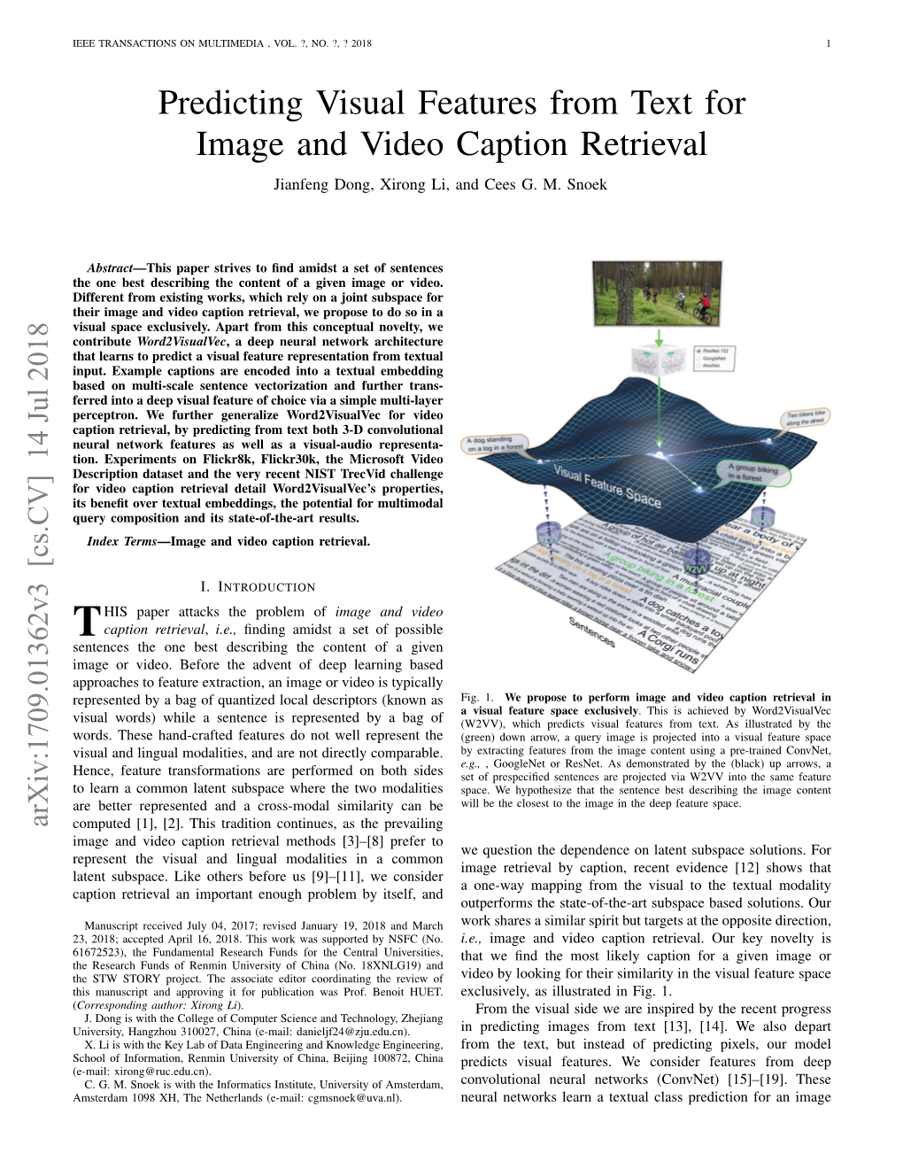 Predicting Visual Features from Text for Image and Video Caption Retrieval Jianfeng Dong, Xirong Li, and Cees G