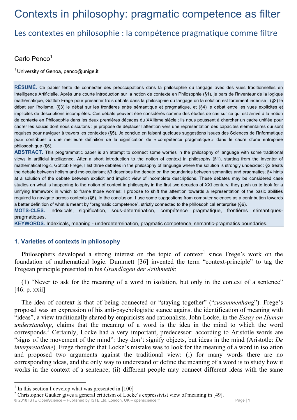 Contexts in Philosophy: Pragmatic Competence As Filter