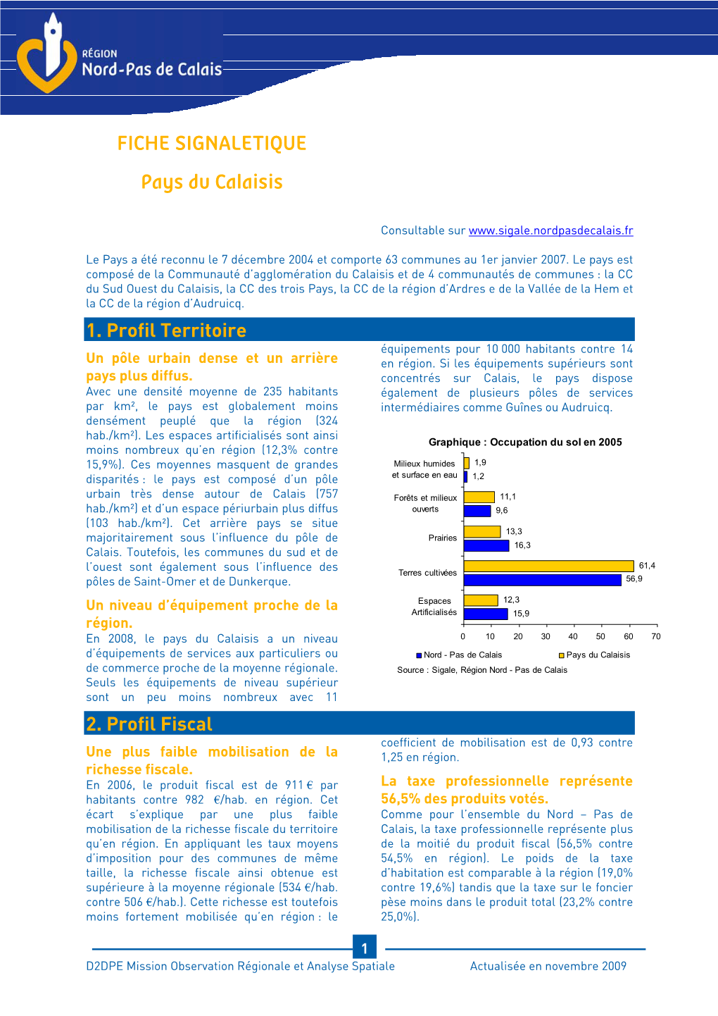 FICHE SIGNALETIQUE Pays Du Calaisis