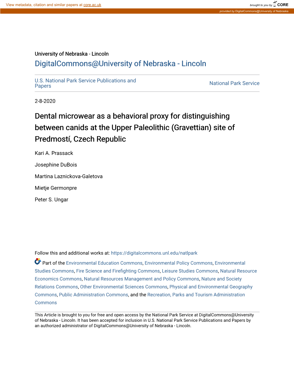 Dental Microwear As a Behavioral Proxy for Distinguishing Between Canids at the Upper Paleolithic (Gravettian) Site of Predmostí, Czech Republic