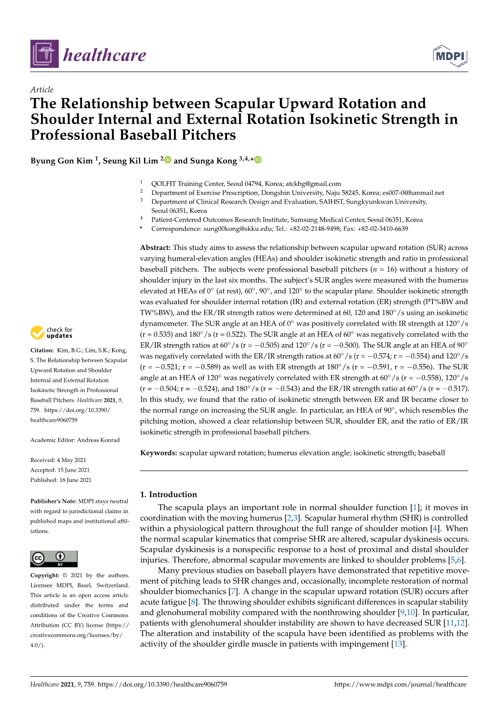 The Relationship Between Scapular Upward Rotation and Shoulder Internal and External Rotation Isokinetic Strength in Professional Baseball Pitchers