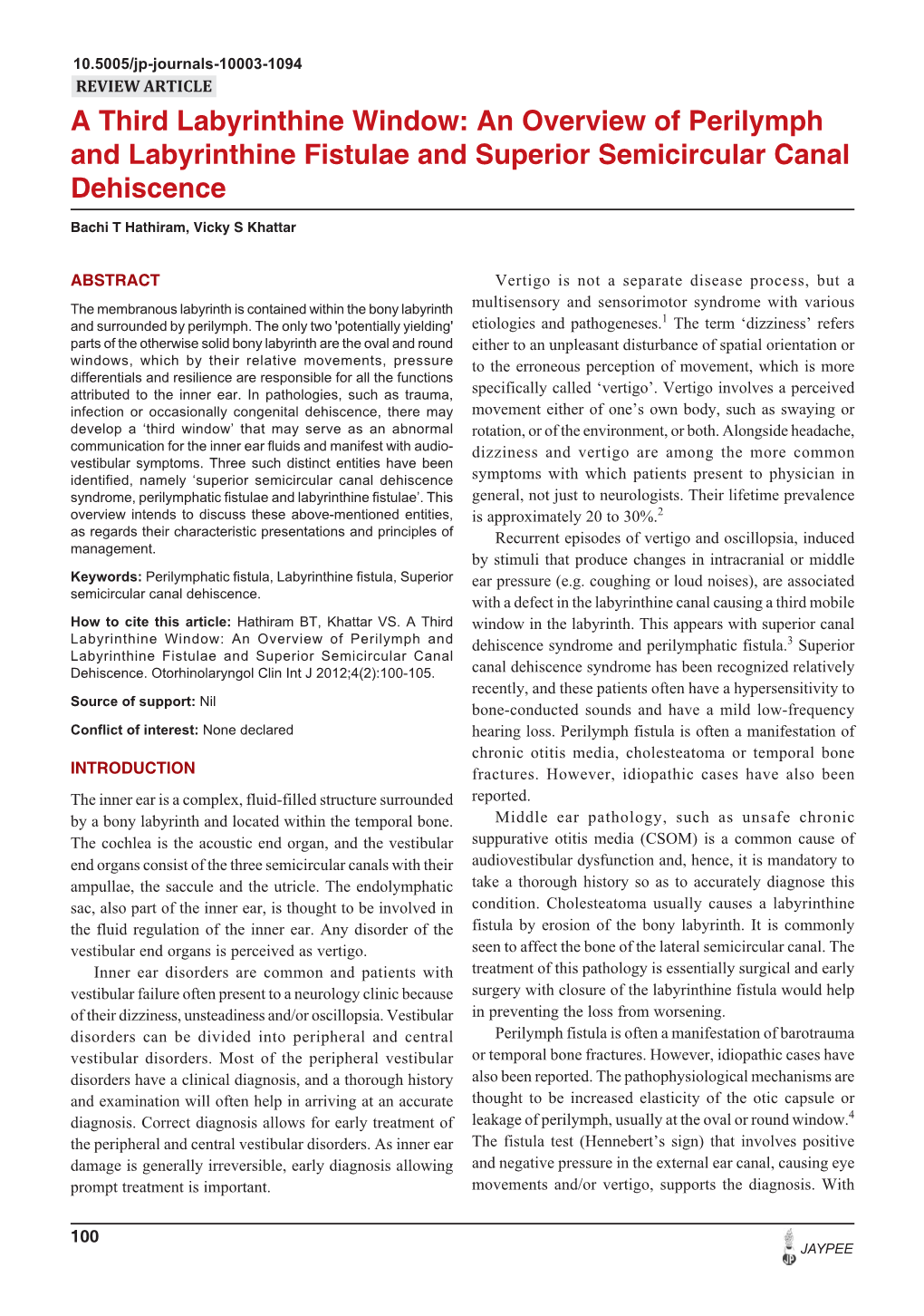 An Overview of Perilymph and Labyrinthine Fistulae and Superior Semicircular Canal Dehiscence