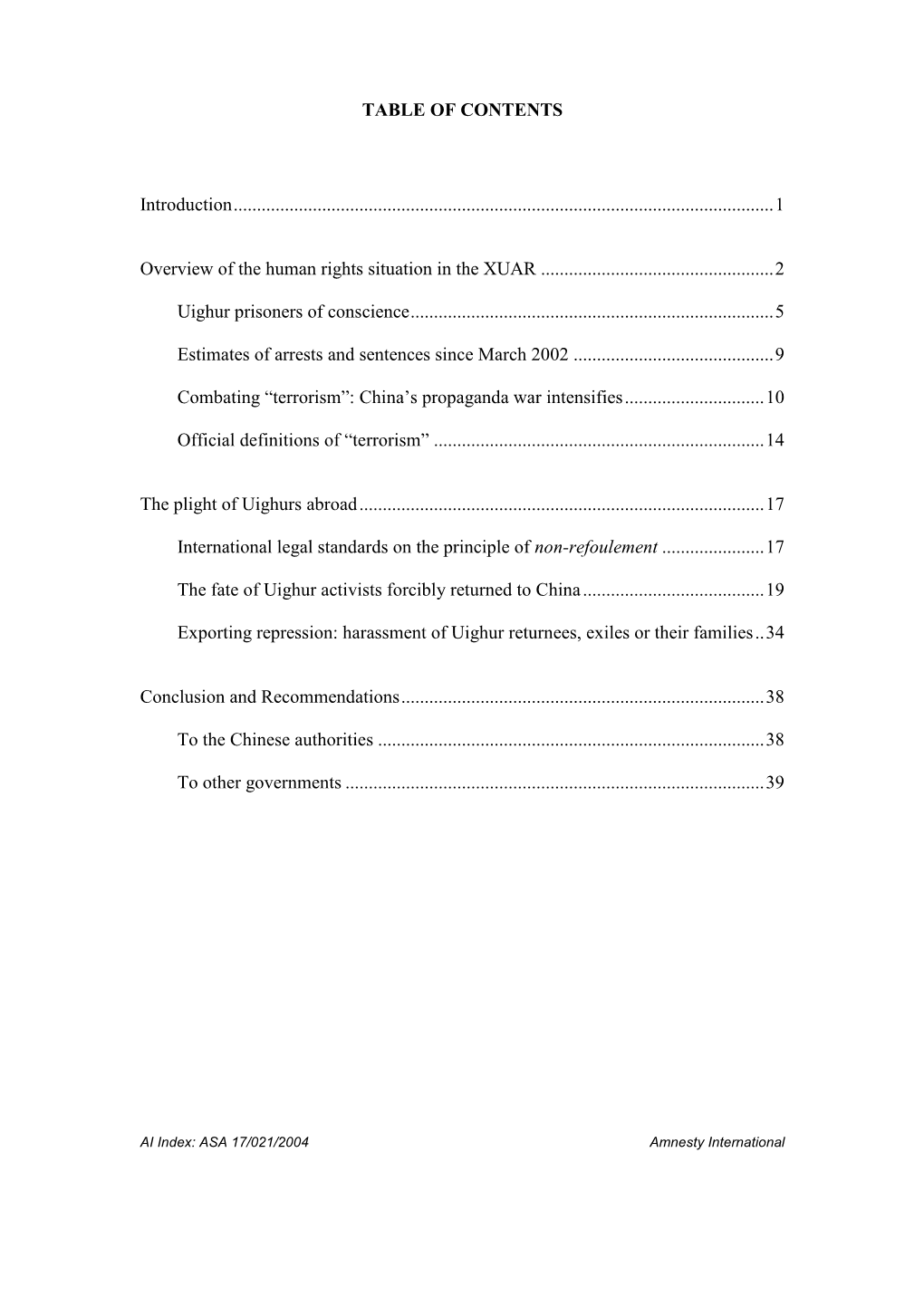 TABLE of CONTENTS Introduction