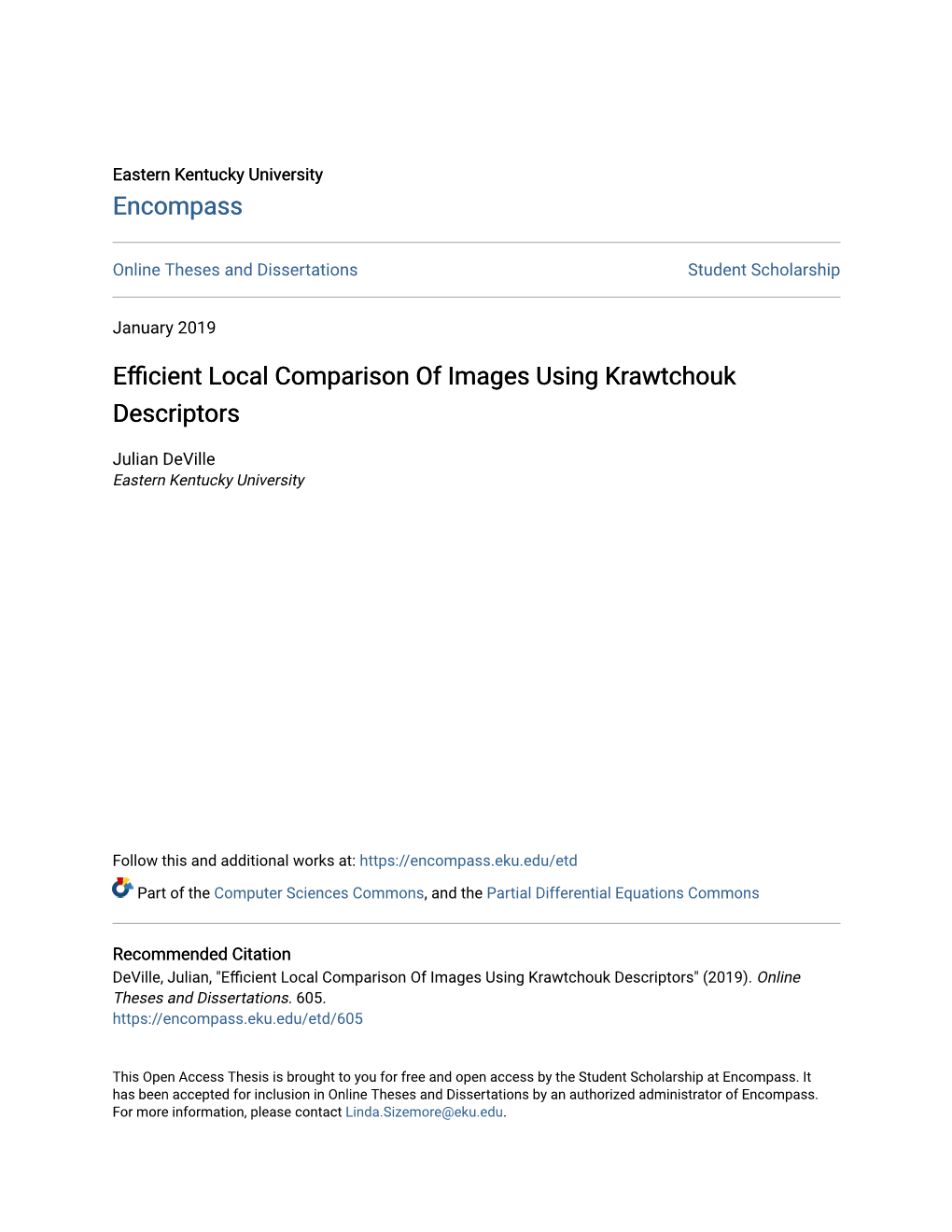 Efficient Local Comparison of Images Using Krawtchouk Descriptors