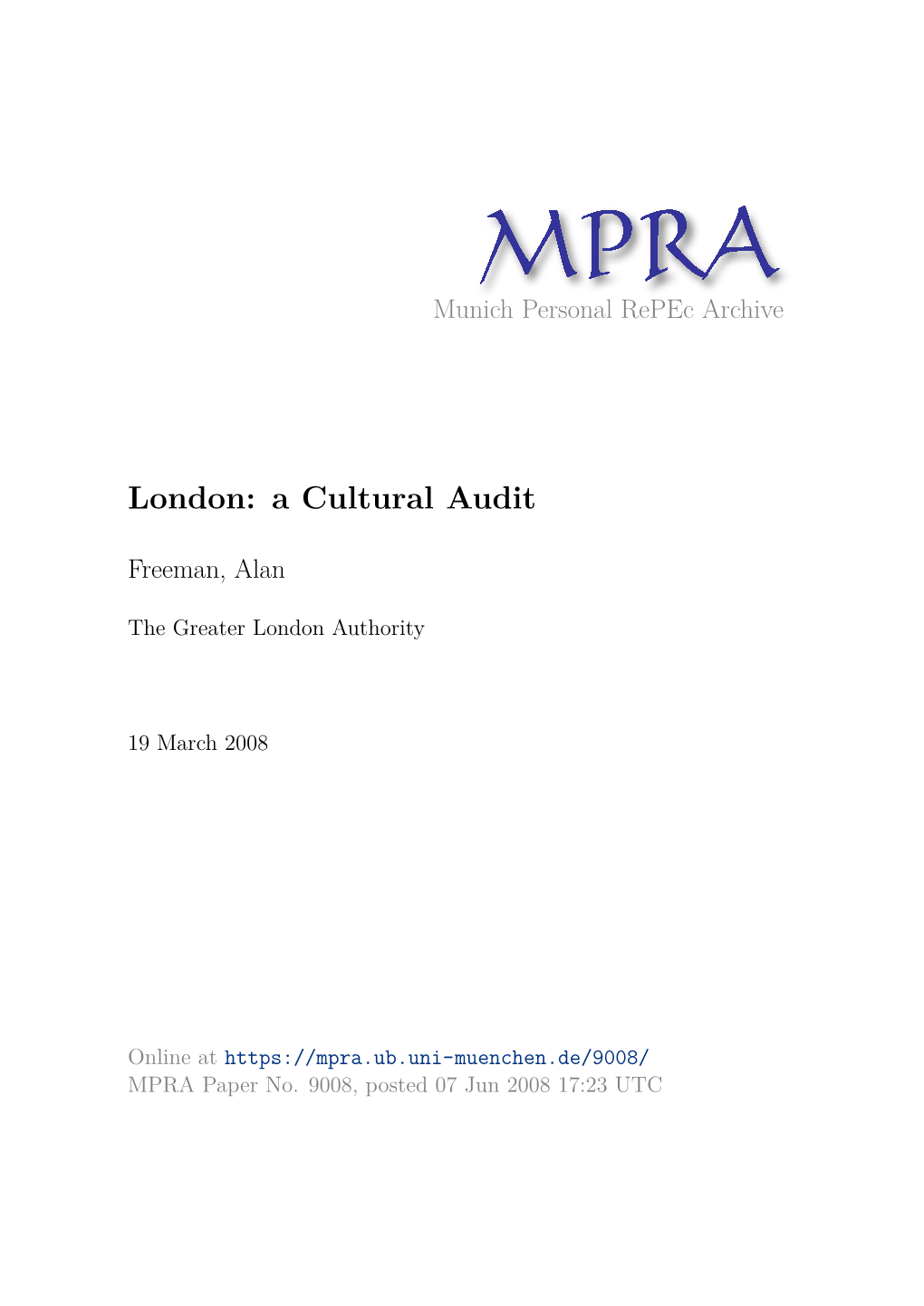 London: a Cultural Audit