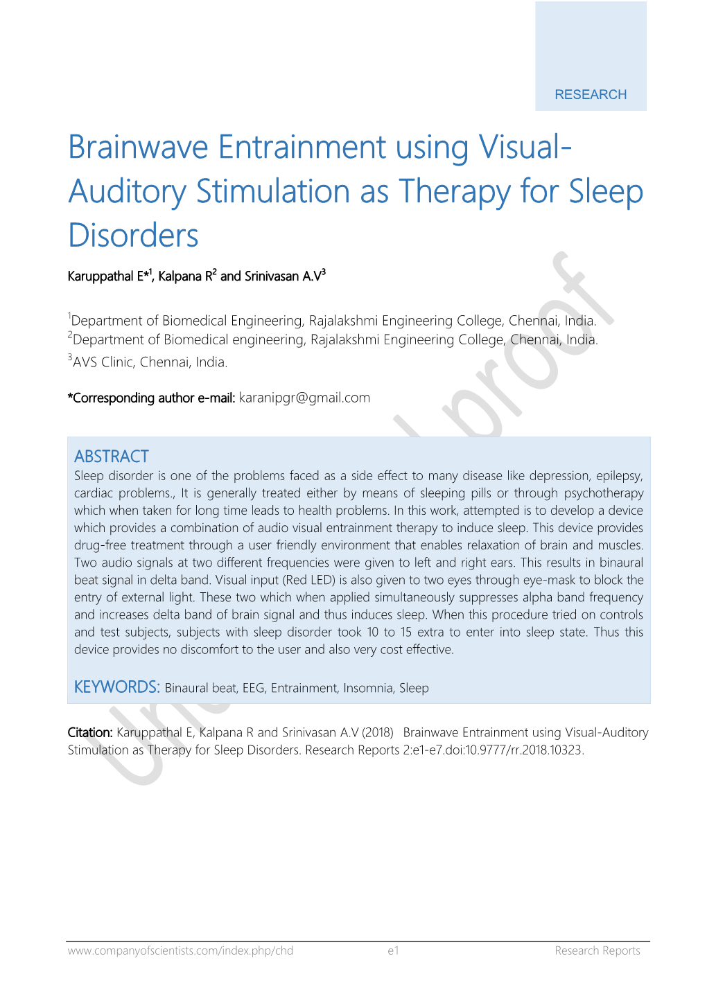 Brainwave Entrainment Using Visual- Auditory Stimulation As Therapy for Sleep Disorders