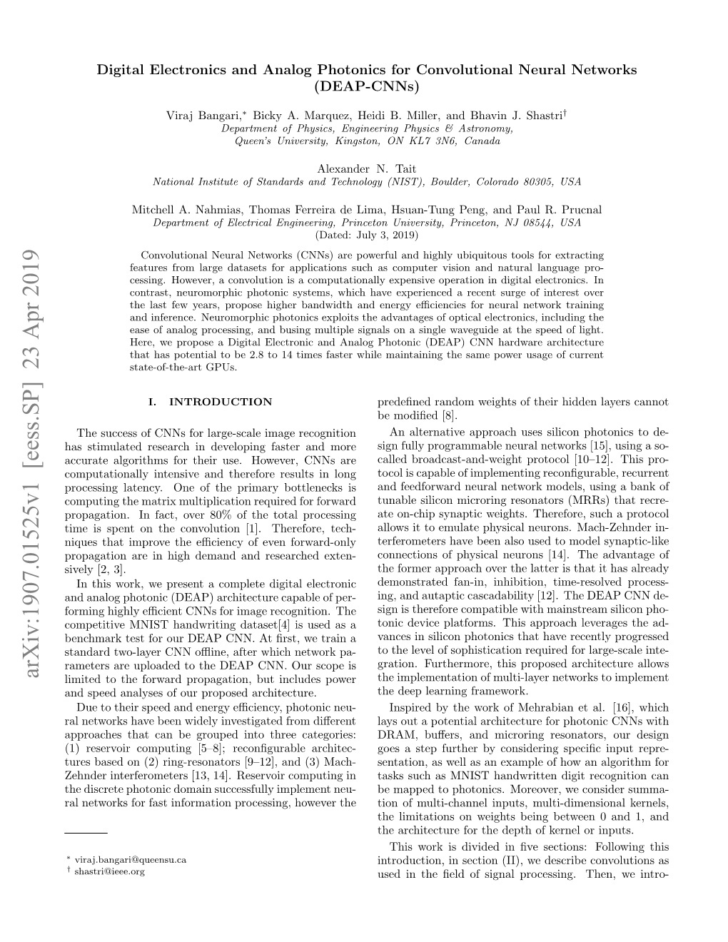 Digital Electronics and Analog Photonics for Convolutional Neural Networks (DEAP-Cnns)