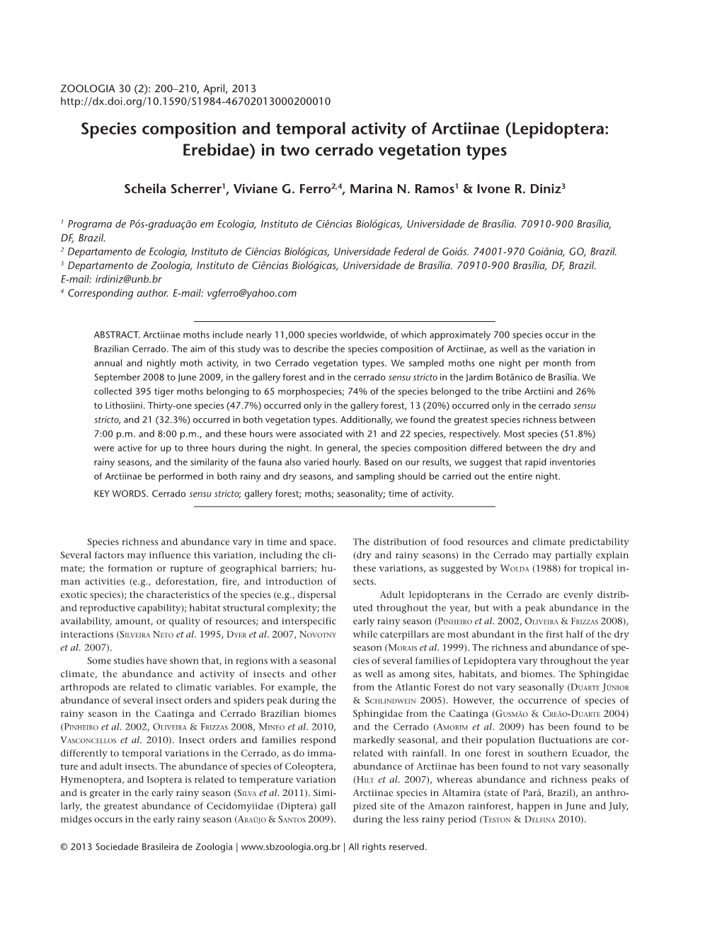 Lepidoptera: Erebidae) in Two Cerrado Vegetation Types