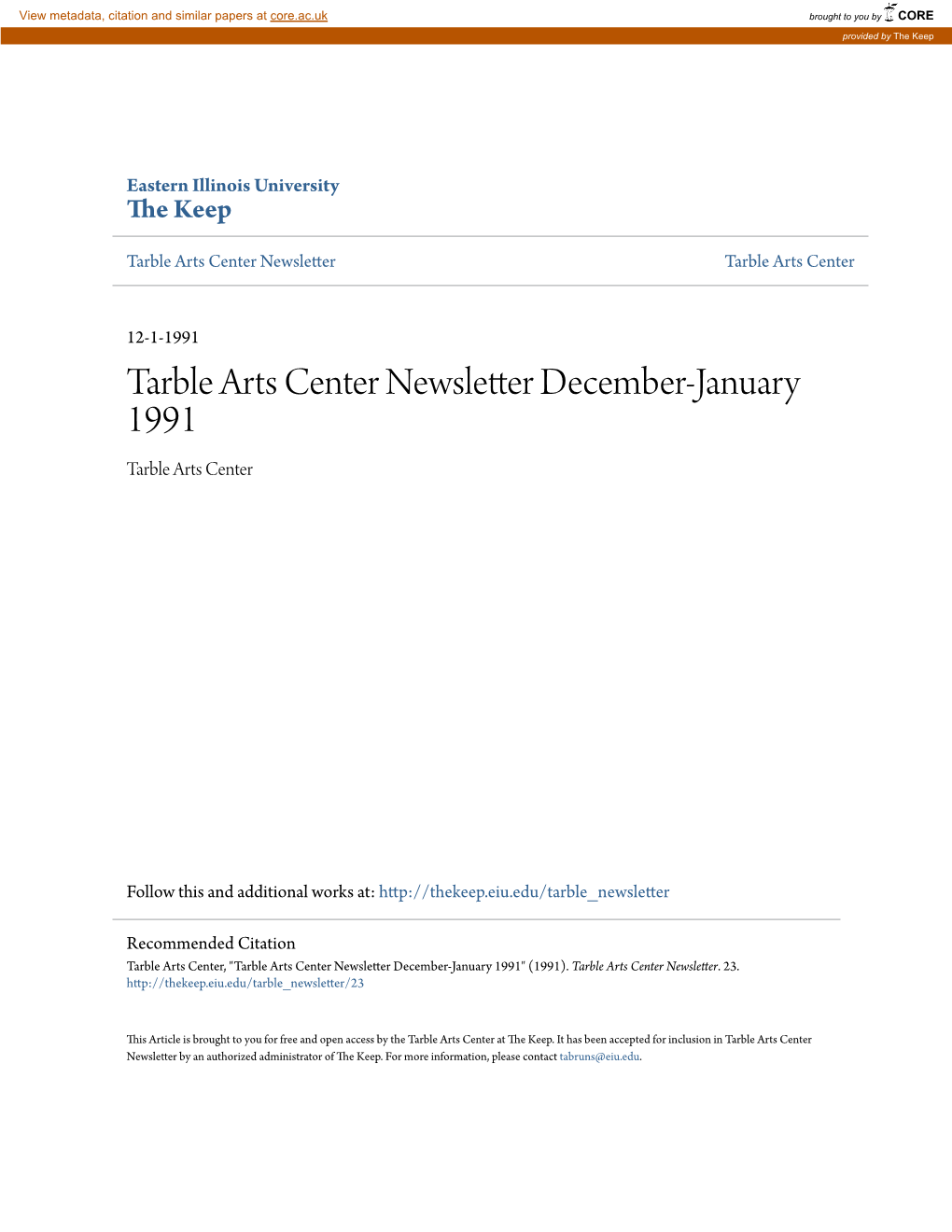 Tarble Arts Center Newsletter December-January 1991 Tarble Arts Center