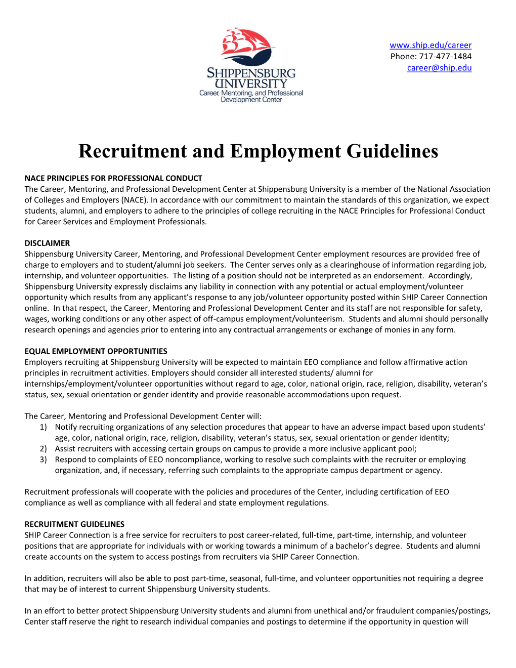 Recruitment and Employment Guidelines