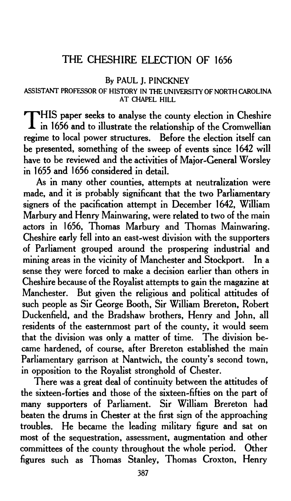 The Cheshire Election of 1656