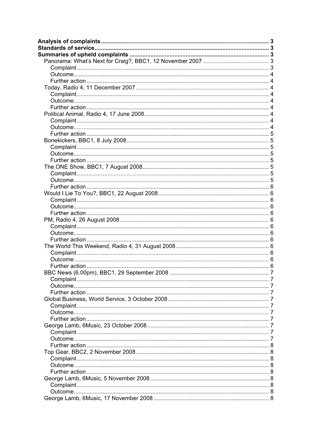 Analysis of Complaints