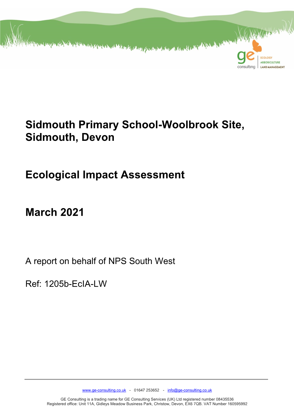 Sidmouth Primary School-Woolbrook Site, Sidmouth, Devon Ecological Impact Assessment March 2021