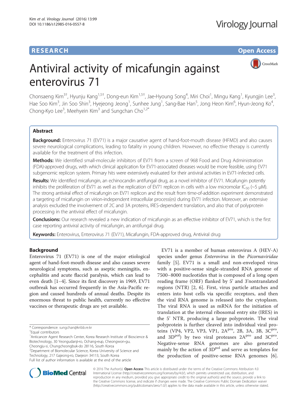 Antiviral Activity of Micafungin Against Enterovirus 71