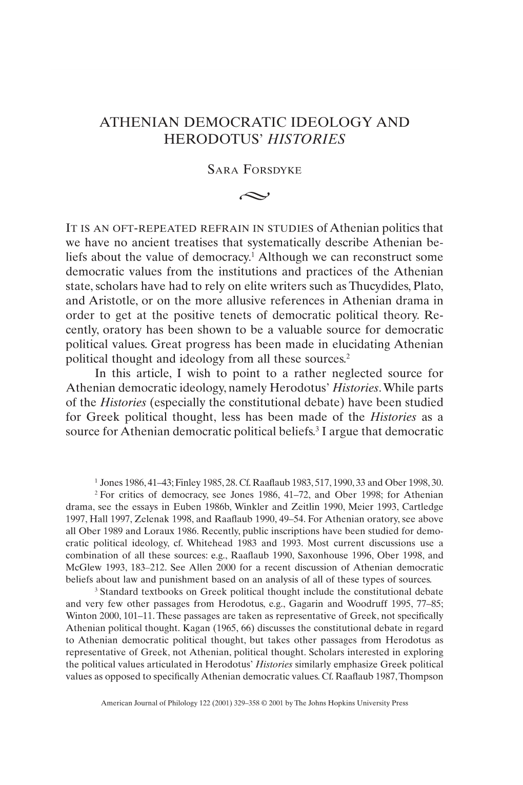 Athenian Democratic Ideology and Herodotus’ Histories