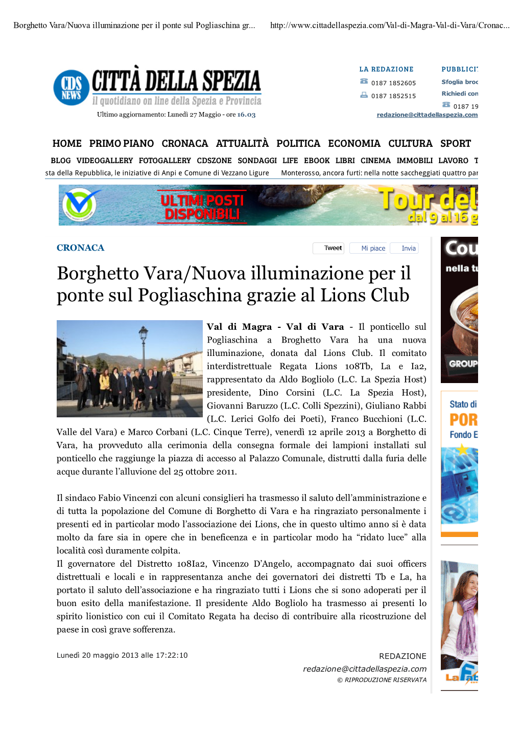 Borghetto Vara/Nuova Illuminazione Per Il Ponte Sul Pogliaschina Gr