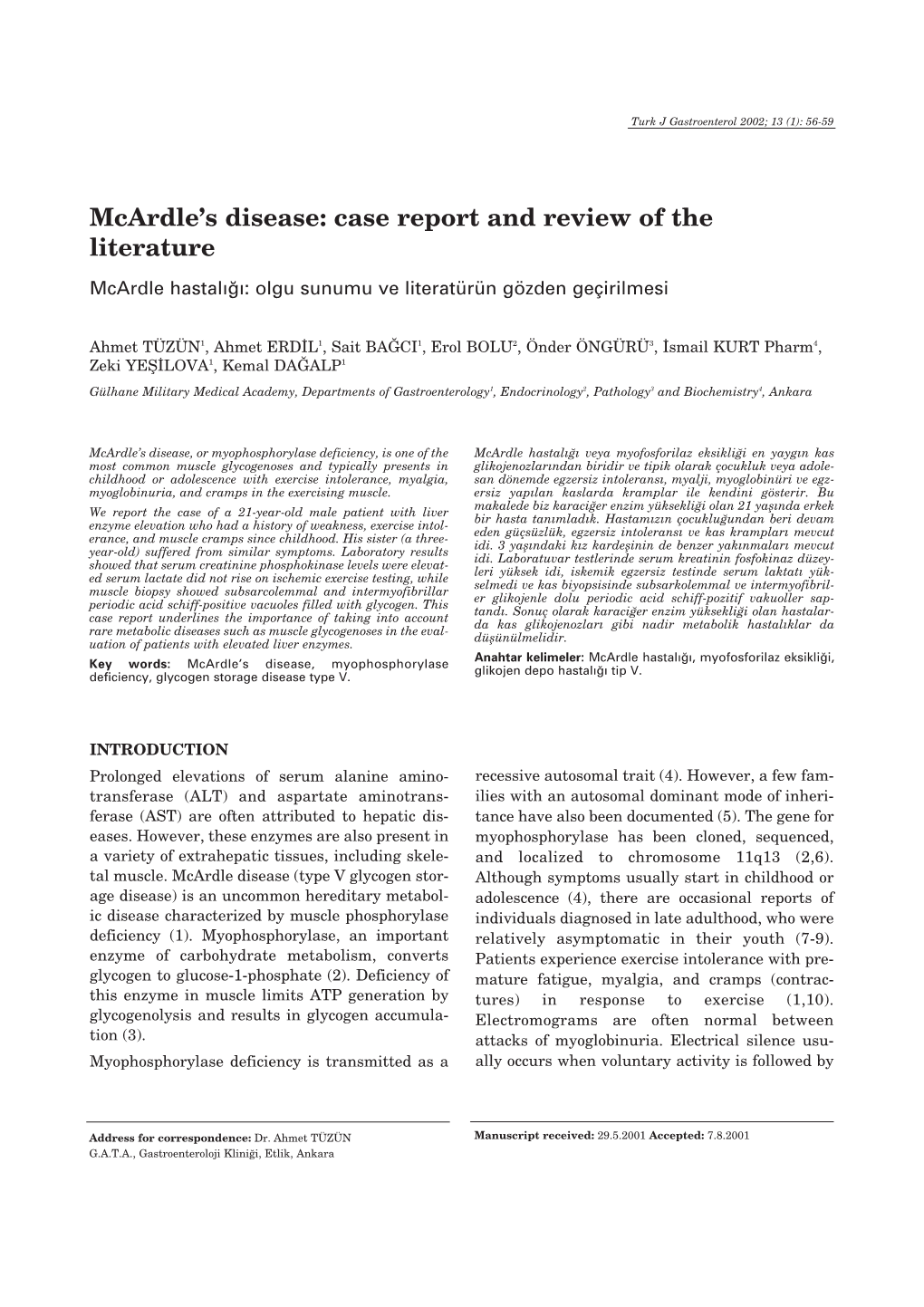 Mcardle's Disease: Case Report and Review of the Literature