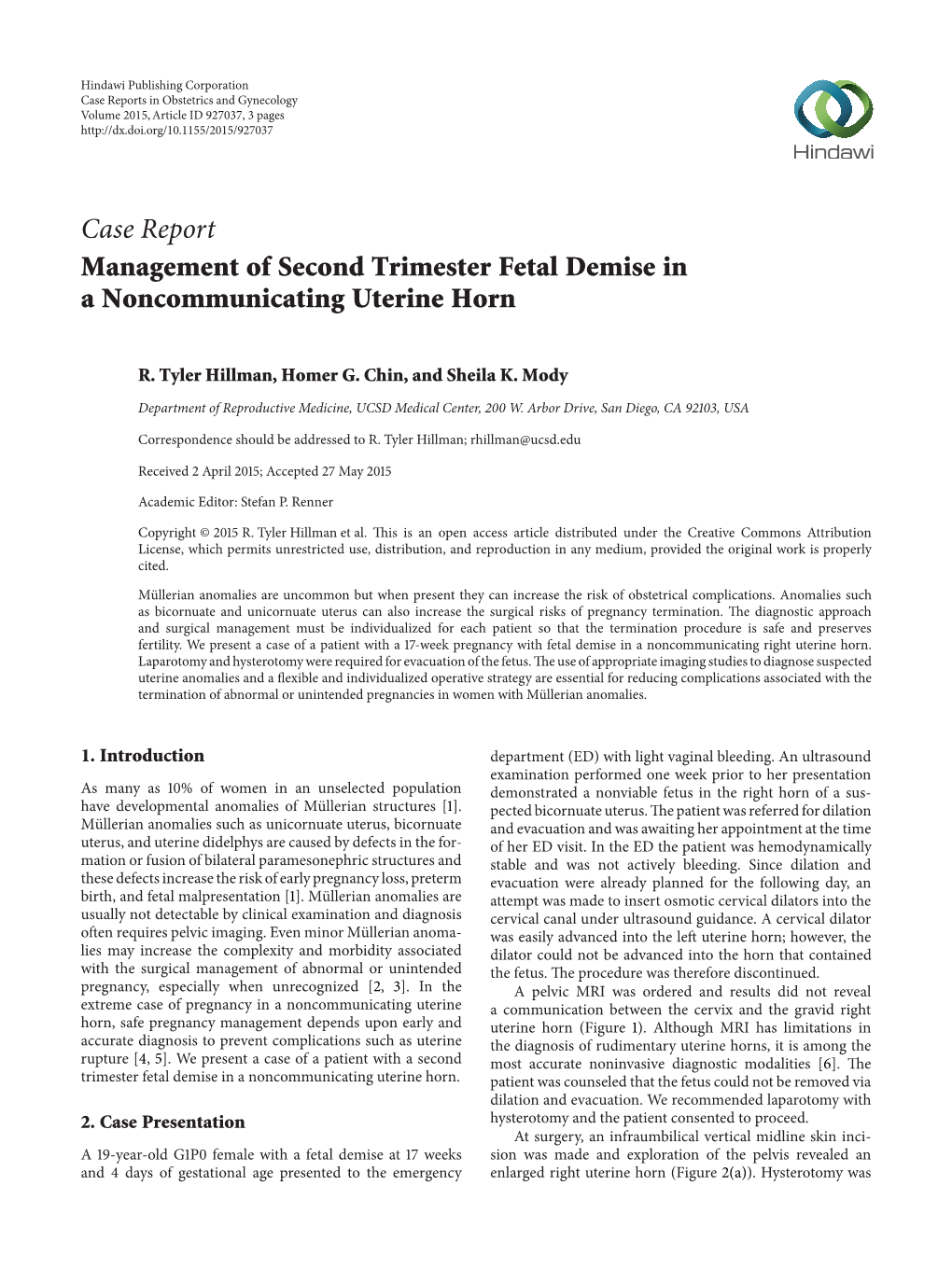 Management of Second Trimester Fetal Demise in a Noncommunicating Uterine Horn